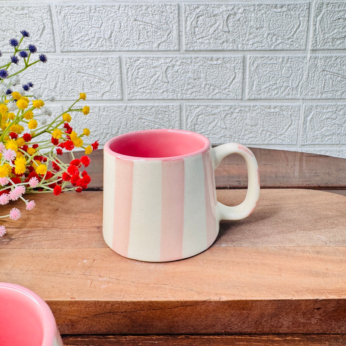Handmade Baby Pink Striped Ceramic Mug