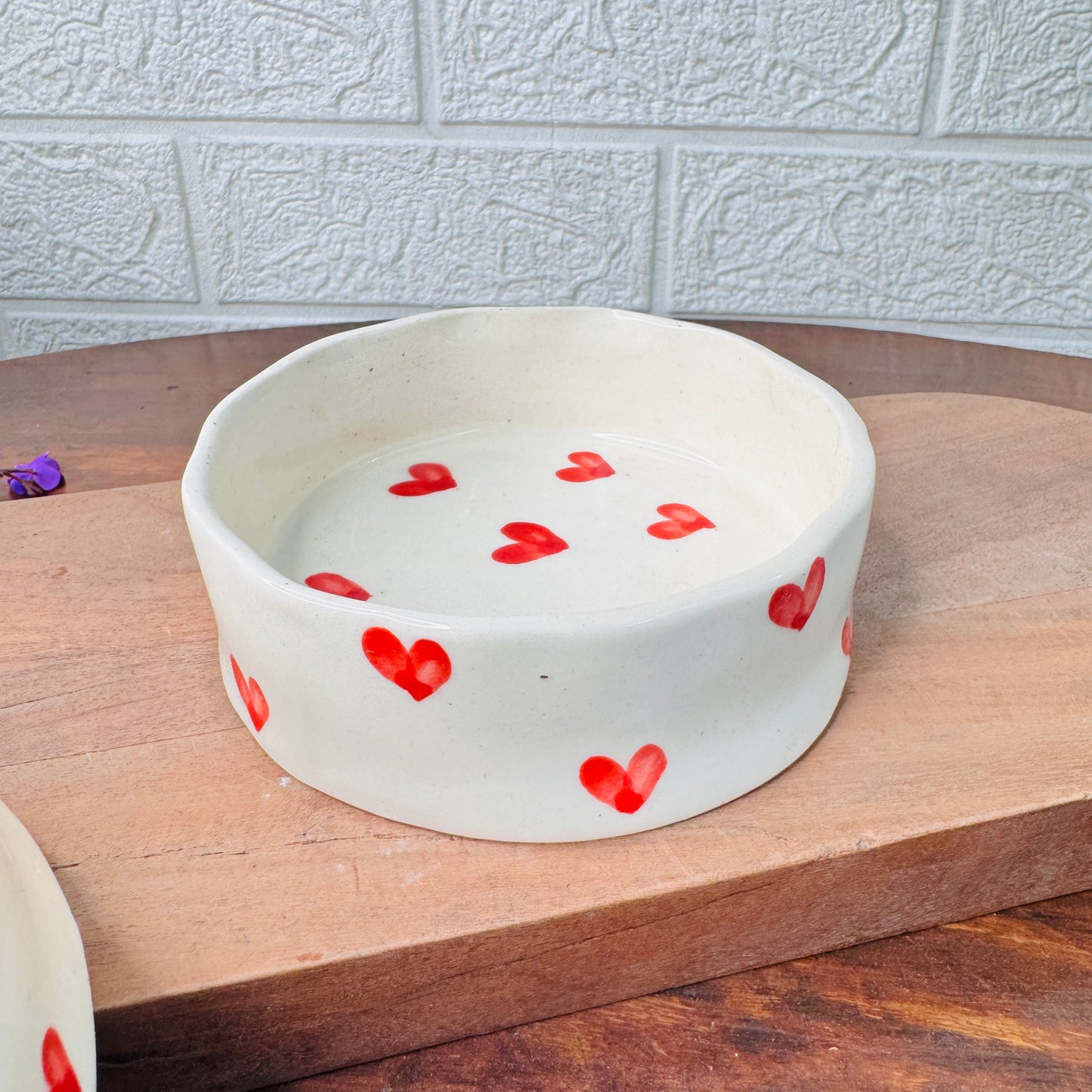 Ceramic Bowl with Red Heart Print – Cute & Minimal