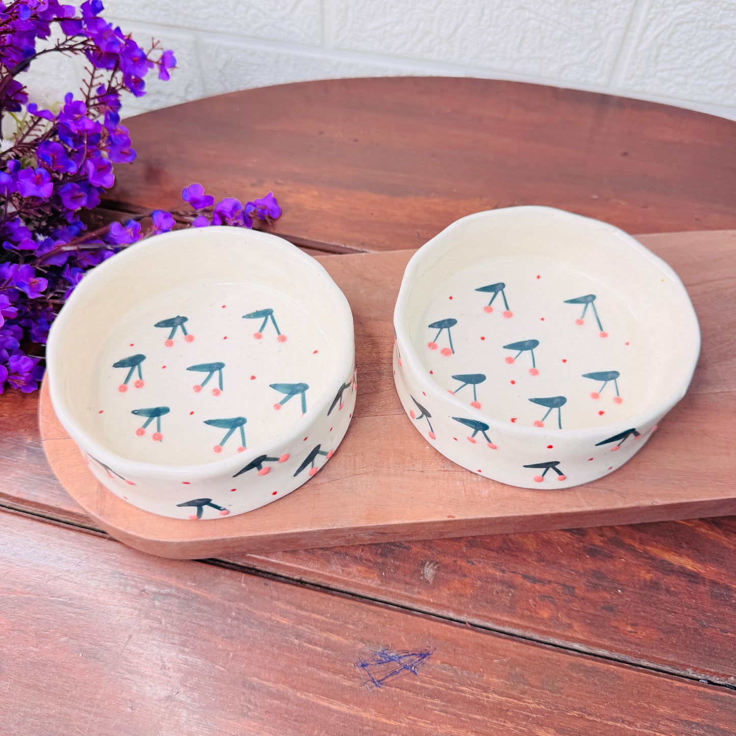 Ceramic Bowl with Cherry Pattern – Playful & Minimal