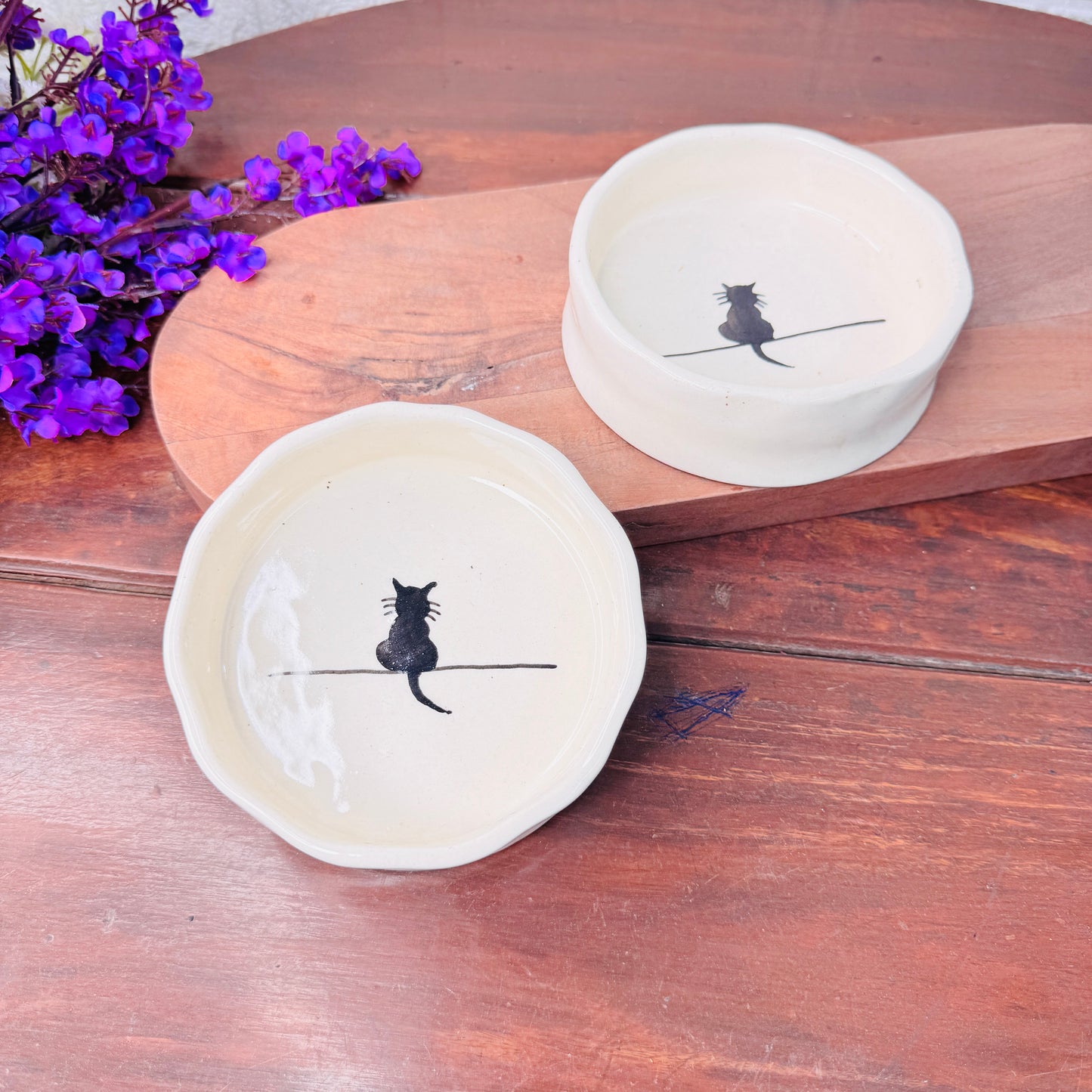 Ceramic Bowl with Black Cat Illustration – Minimal & Whimsical