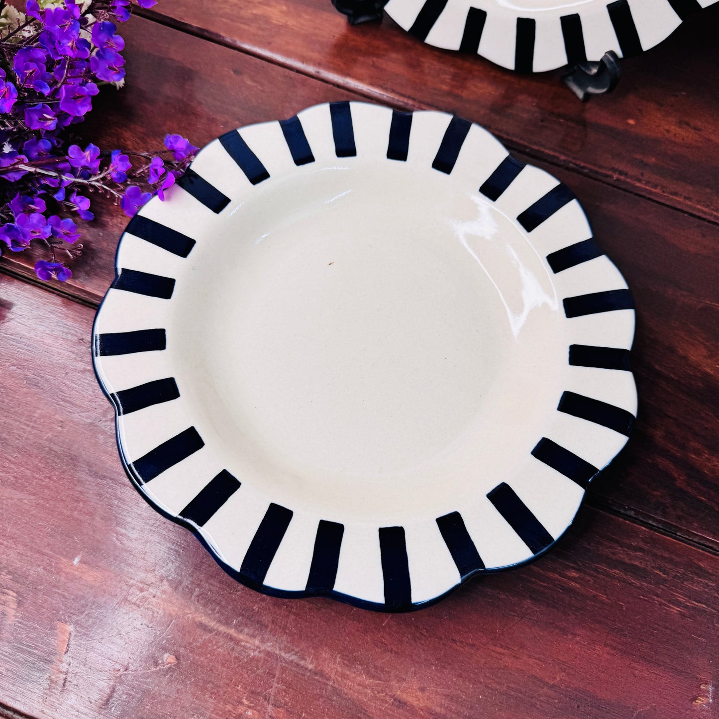 Midnight Stripe Scallop Ceramic Plate