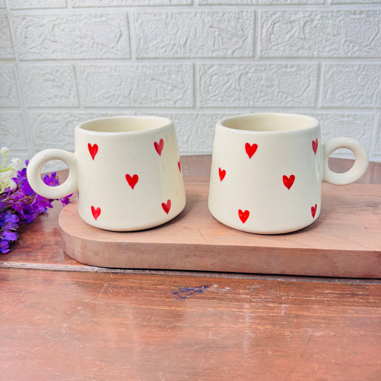 Red Hearts Ceramic Mug – Handmade with Love