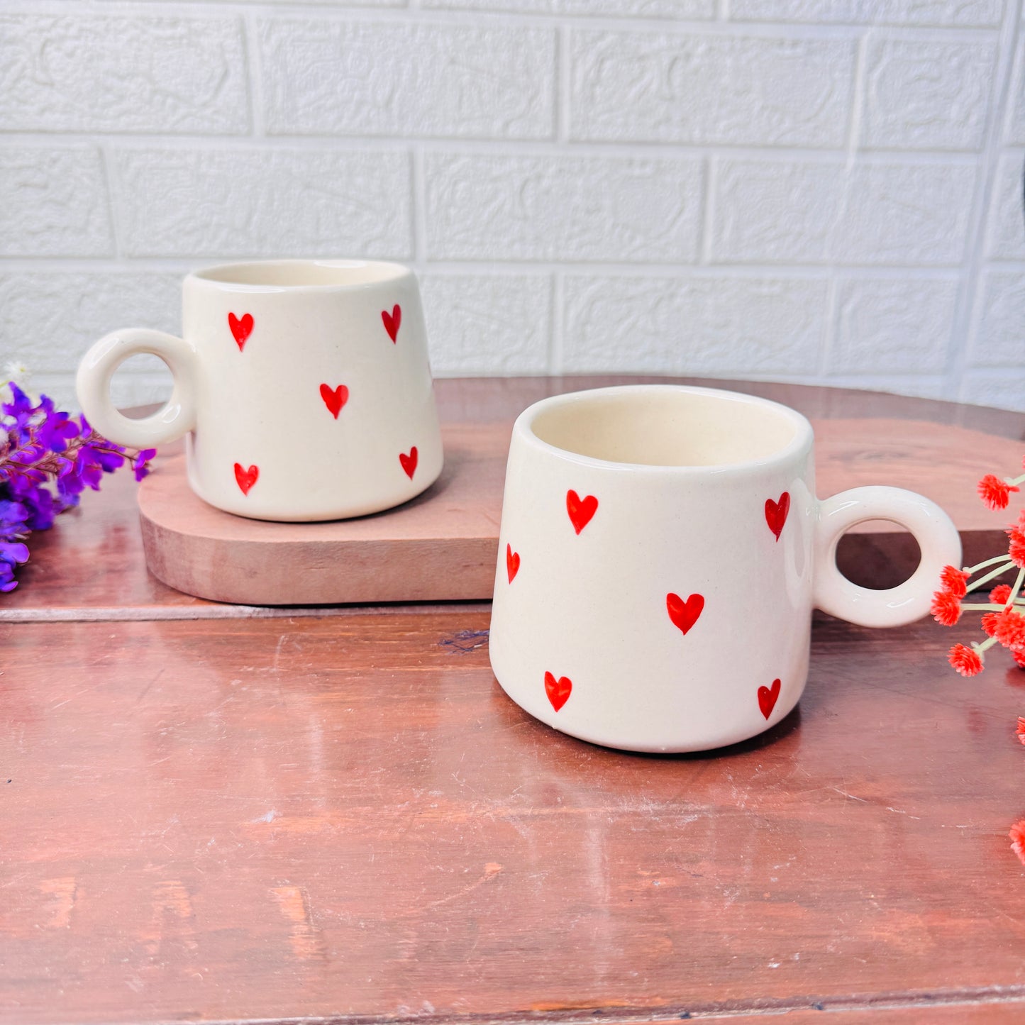 Red Hearts Ceramic Mug – Handmade with Love