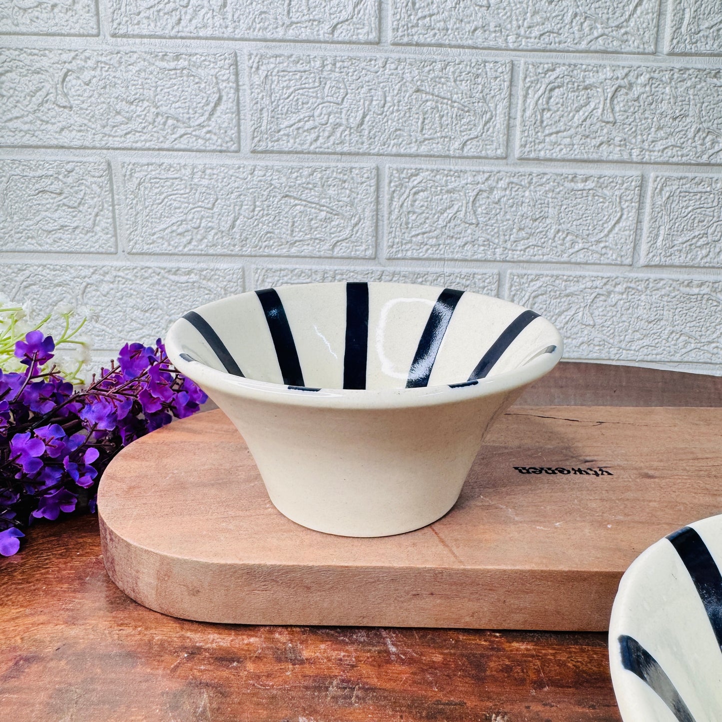 Hand-Painted Black Striped Conical Snack Bowl