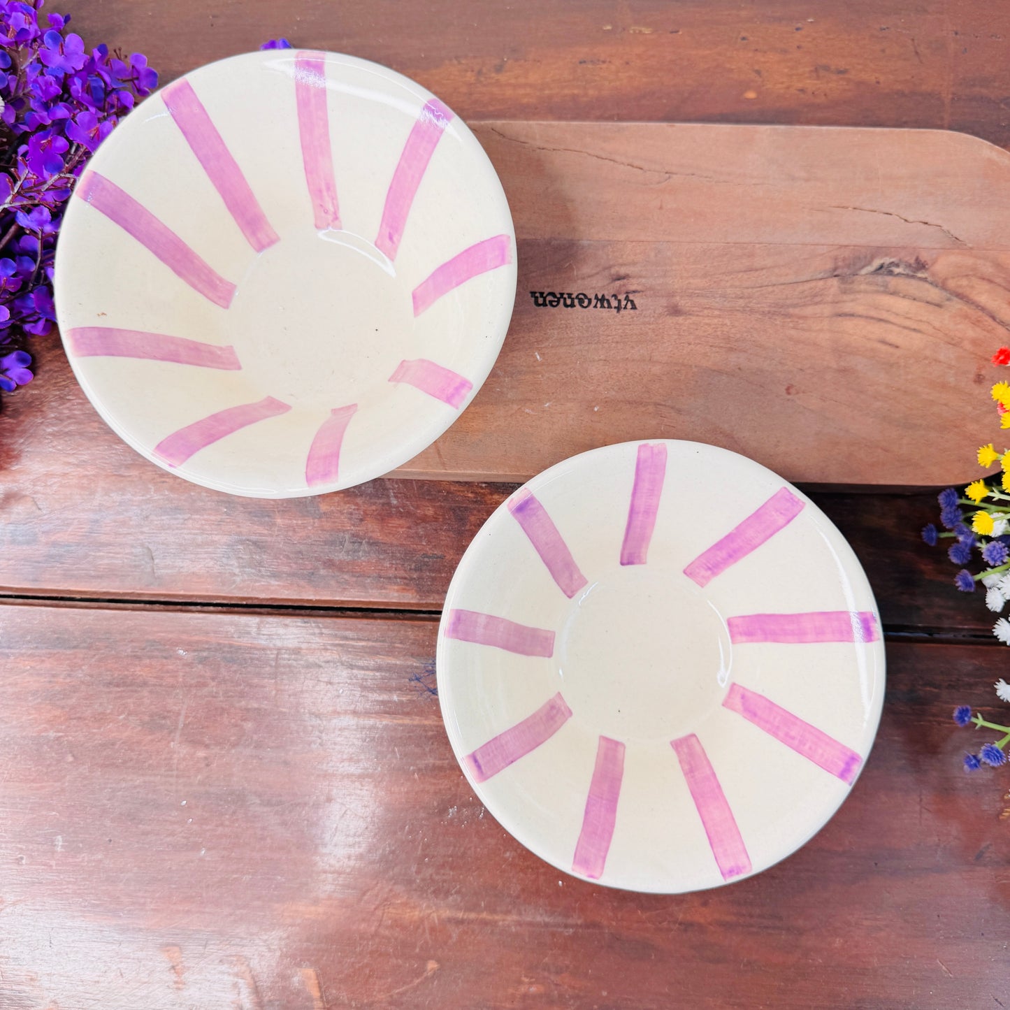 Hand-Painted Purple Striped Conical Snack Bowl