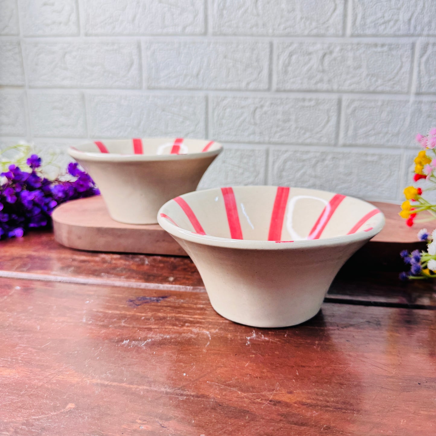 Handcrafted Coral Sunburst Ceramic Snack Bowl