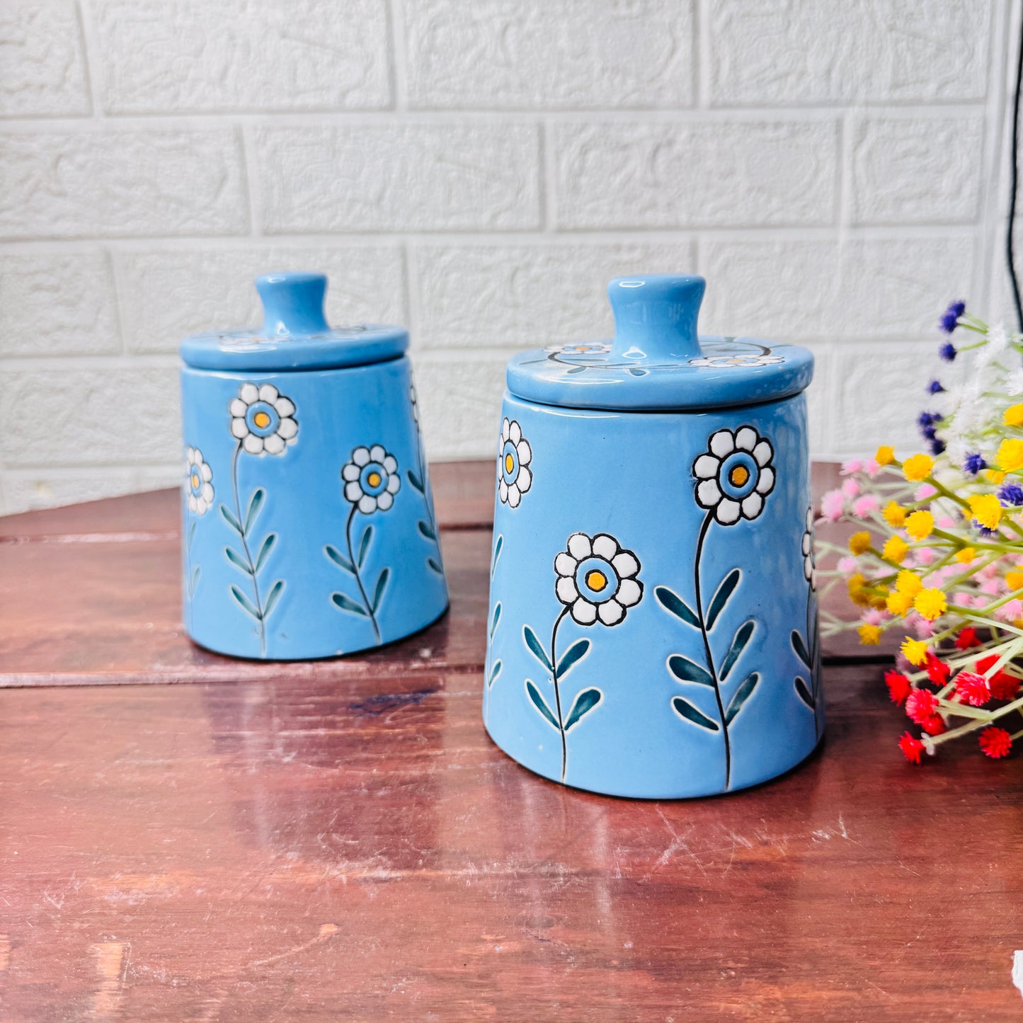 Blossom Blue Ceramic Storage Jar