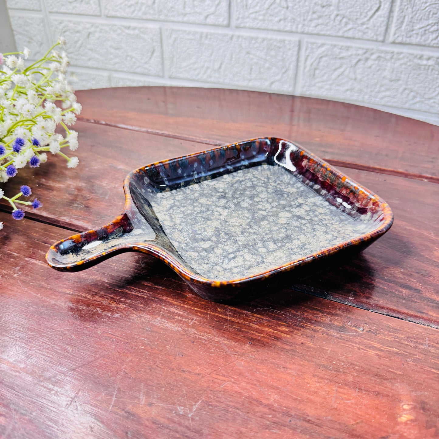 Midnight Ember Ceramic Square Pan Plate