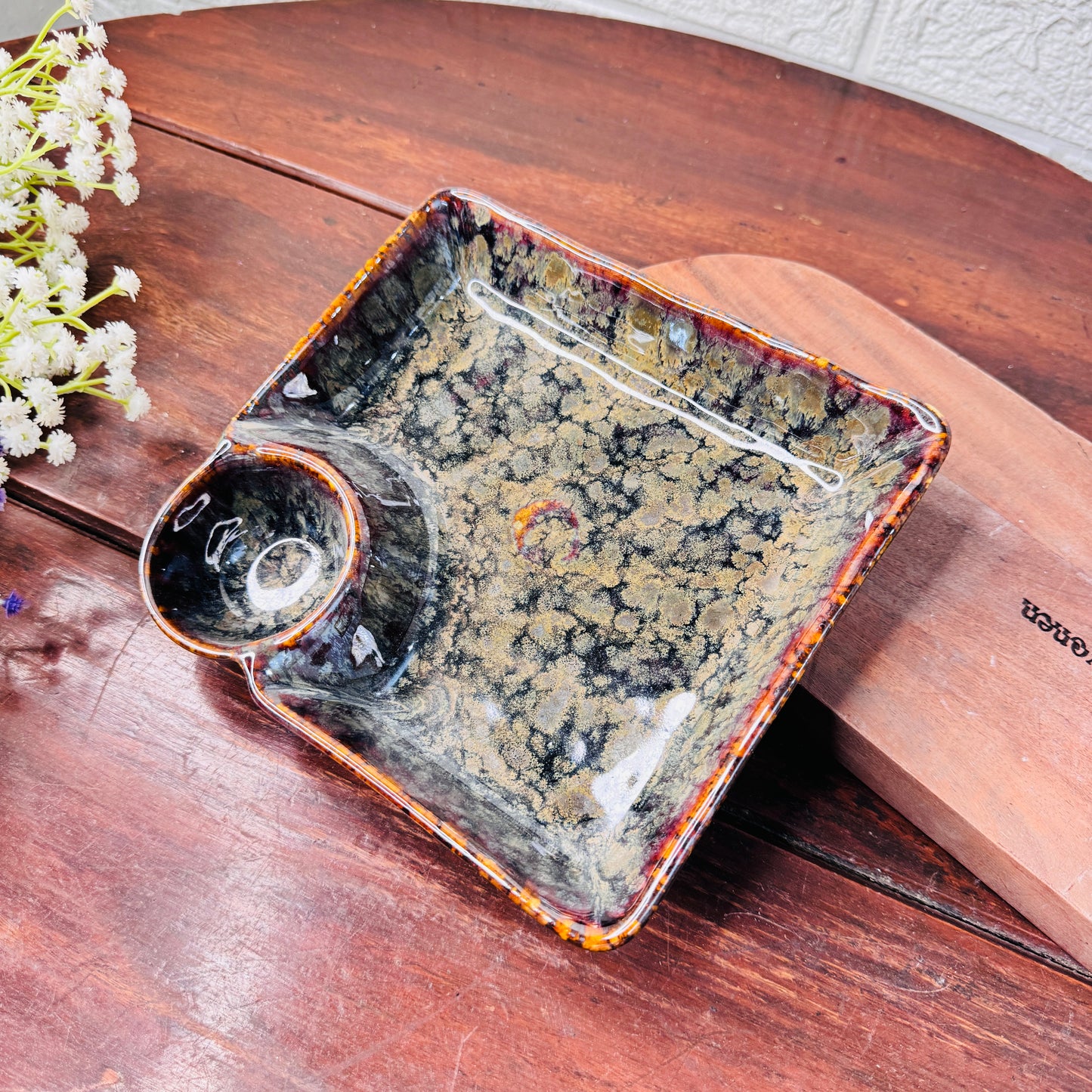 Studio Square Ceramic Platter with Dip Bowl
