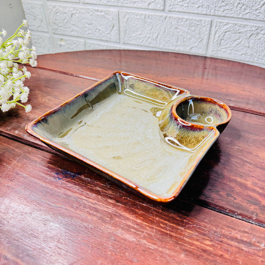 Olive Green Ceramic Square Chip & Dip Platter