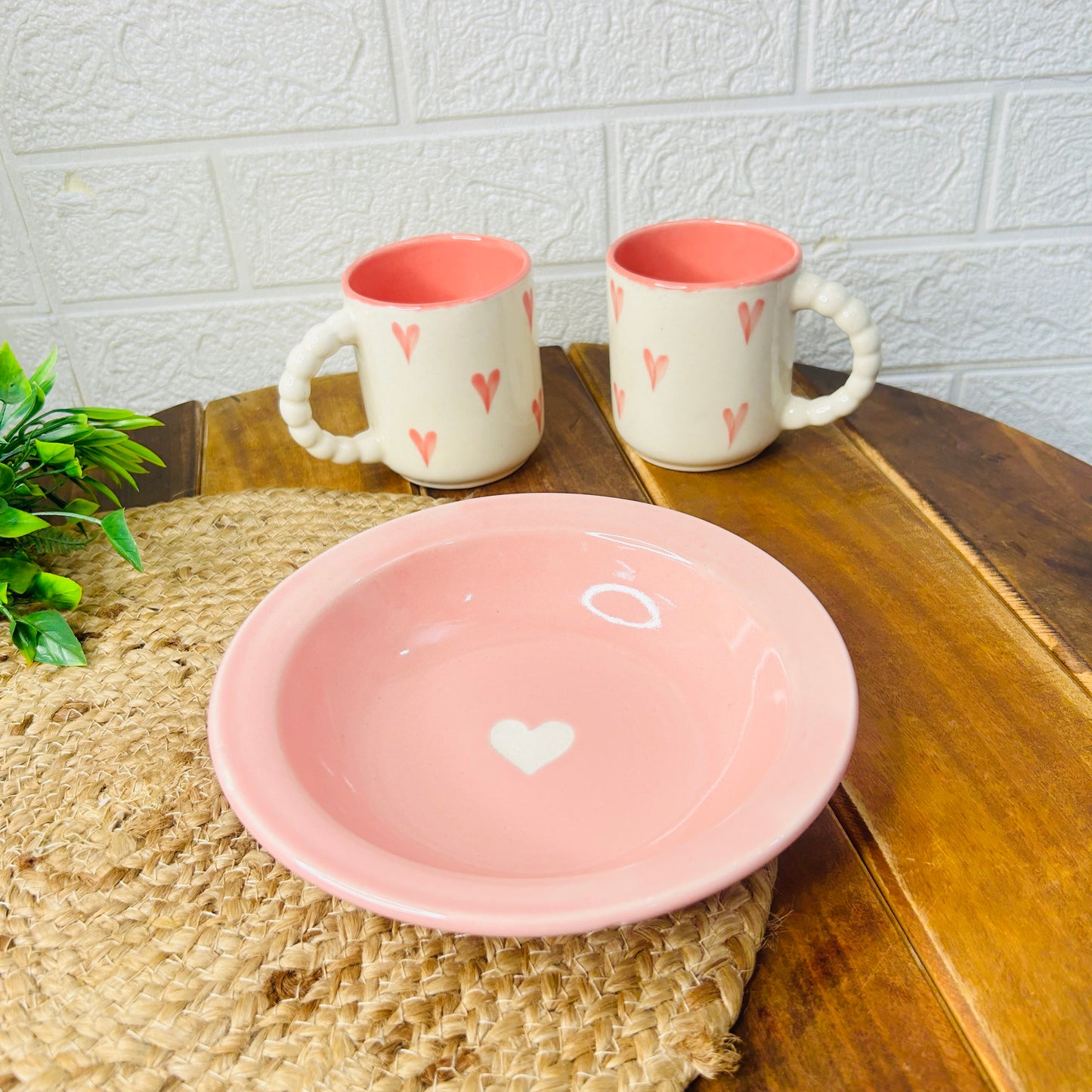 Blush Heart Mug & Plate Set – 3 Pc Pink Love Edition