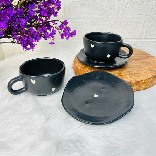 Midnight Heart Ceramic Cup & Saucer Set - 1 PC