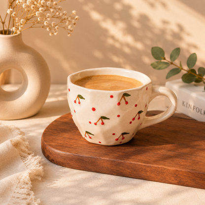 Cherry Ceramic Coffee Mug | Aesthetic Hand-Painted Tea & Coffee Cup