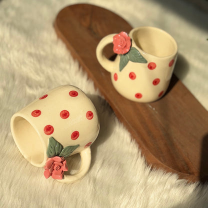 Rosé Bloom Ceramic Mug – Floral Polka Dot Collection