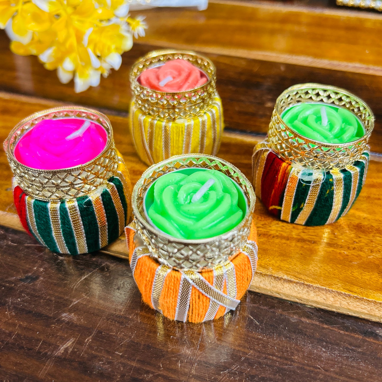 Drum Rangoli Tea Light Candle Holders (set of 4)