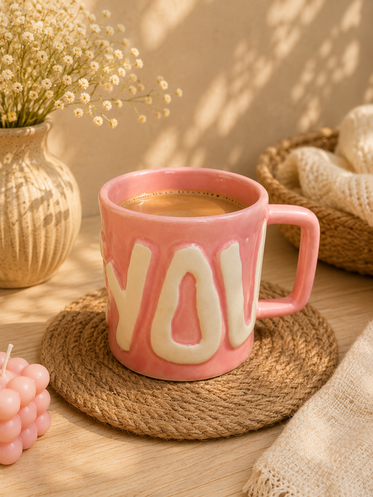 Pink LOVE Ceramic Mug – Cute Handmade Coffee & Tea Mug