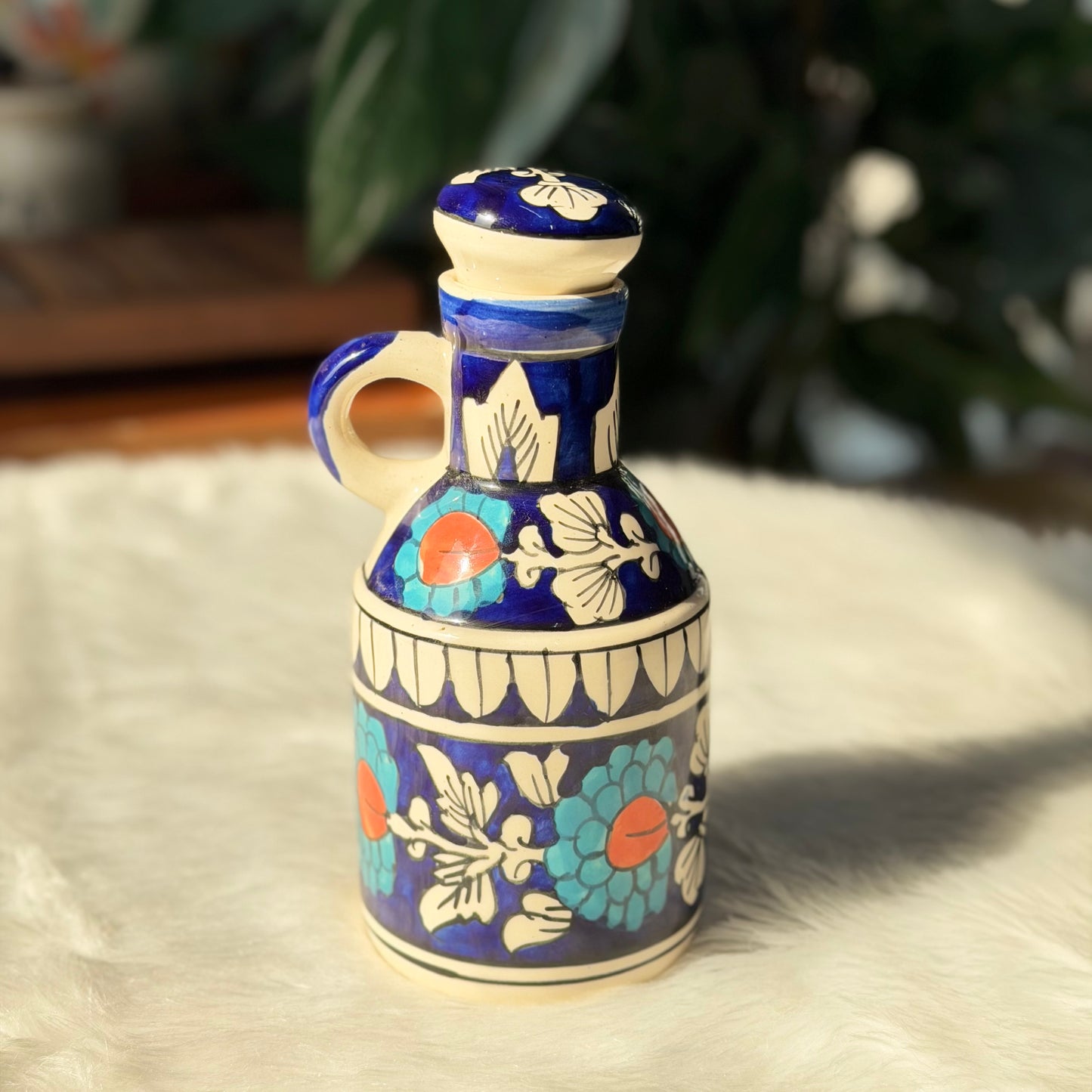 Royal Indigo Hand-Painted Ceramic Oil Bottle - 500 ml