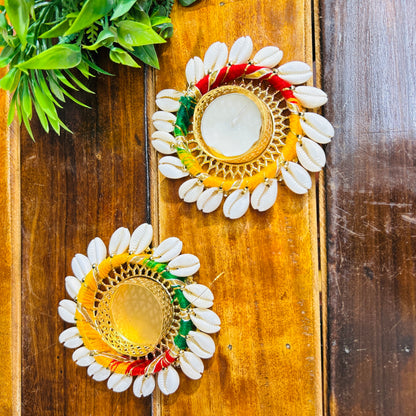 Shankh Design T light candle holder (Set of 2)