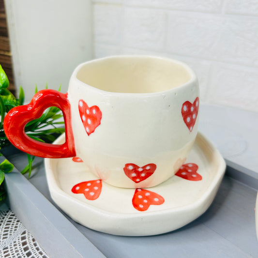 Sweetheart Heart-Shaped Cup & Saucer – Cute Ceramic Tea Set
