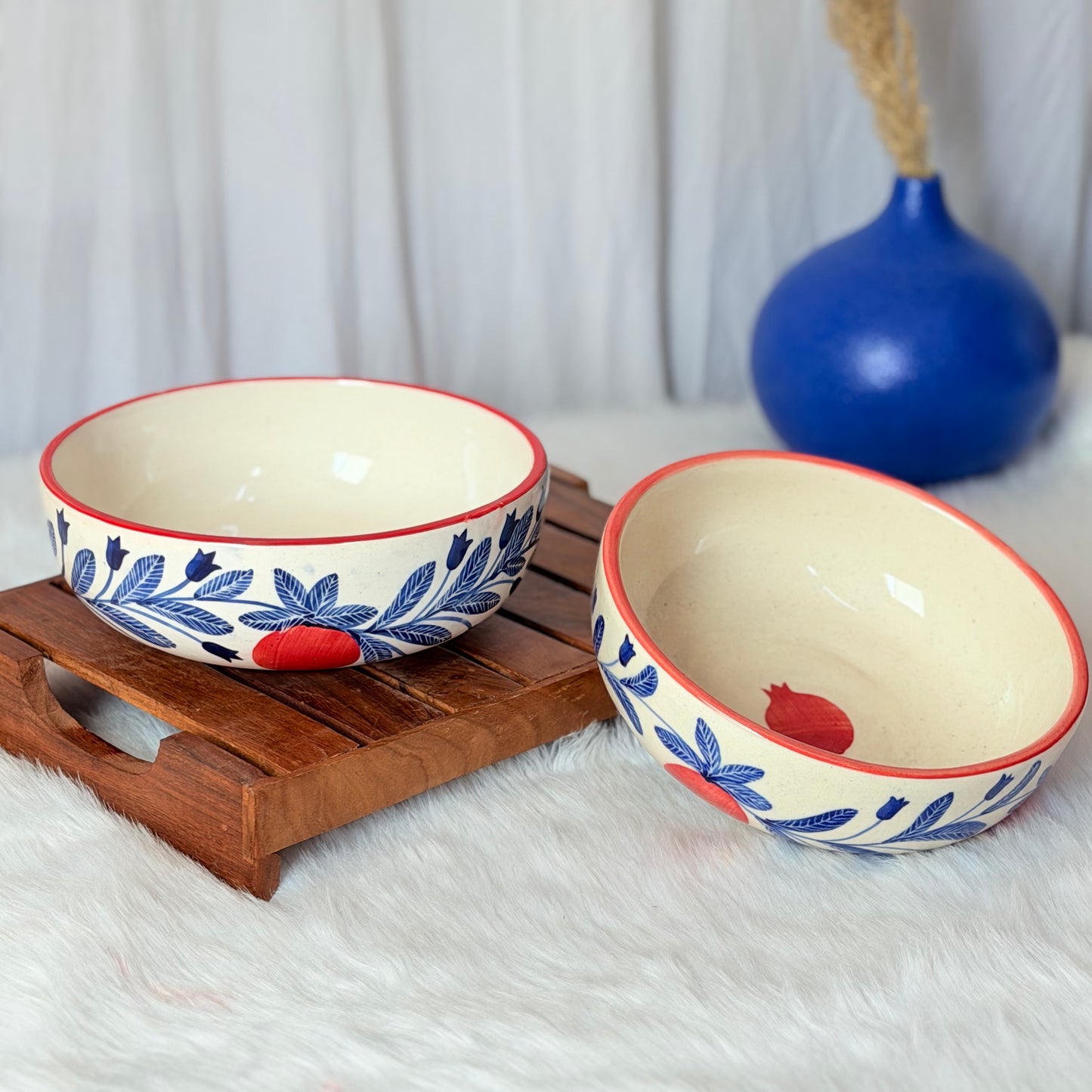 Indigo Bloom Ceramic Serving Bowl