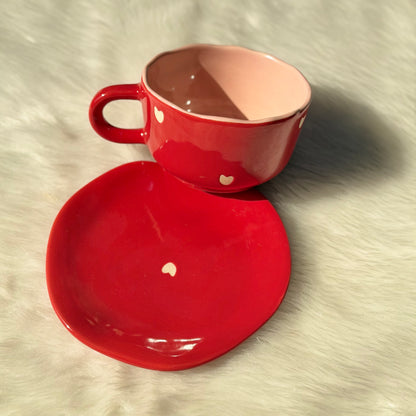 Blush Heart Ceramic Cup & Saucer Set