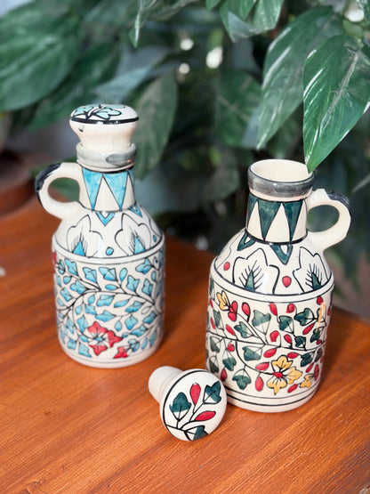 Floral Ceramic Oil & Vinegar Bottle Set of 2 - 500 ml