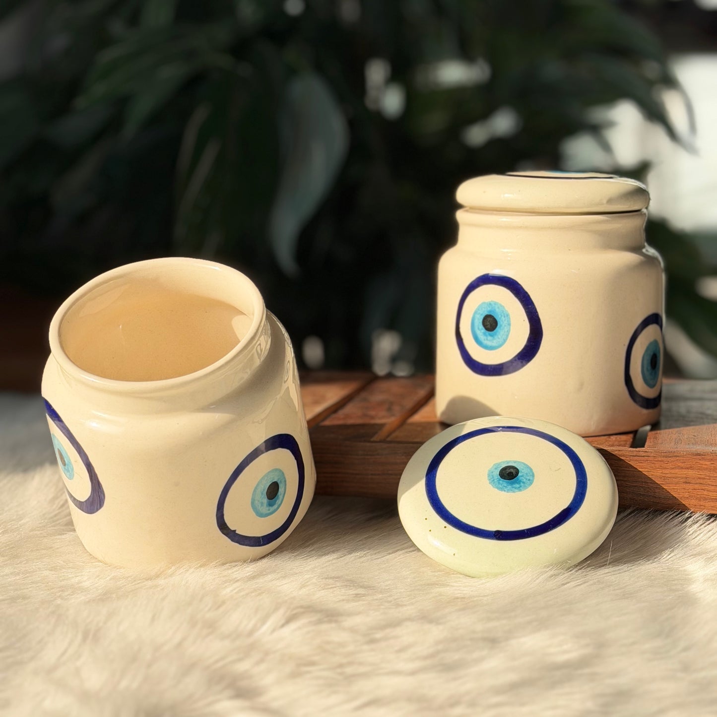 Evil Eye Ceramic Storage Jar with Lid