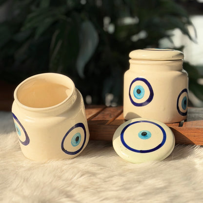 Evil Eye Ceramic Storage Jar with Lid