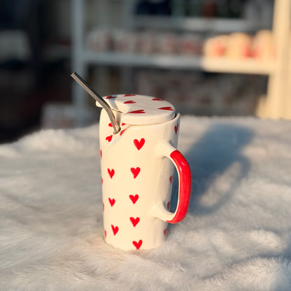Red Heart Ceramic Sipper Mug with Straw