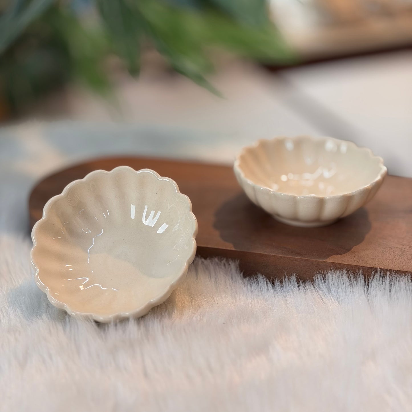 Ivory Bloom Ceramic Trinket Bowl (set of 2)