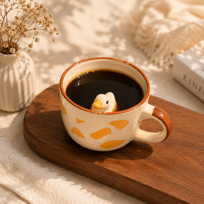 Terrazzo Ceramic Coffee Mug with 3D Duck | Artisan Tea & Coffee Cup