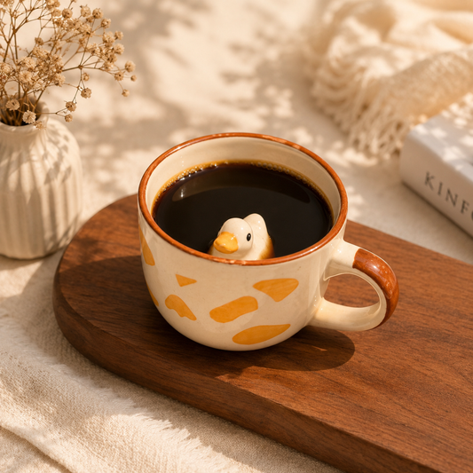 Terrazzo Ceramic Coffee Mug with 3D Duck | Artisan Tea & Coffee Cup