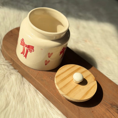 Bow & Heart Storage Jar with Wooden Lid