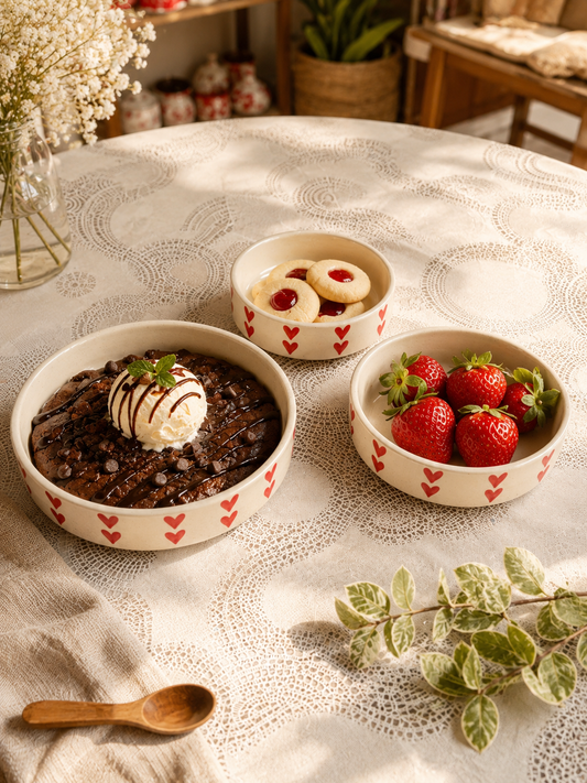 Red Hearts Ceramic Snack & Dessert Plate Set (Set of 3)