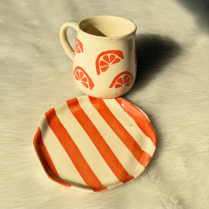 Hand-Painted Citrus Ceramic Mug & Plate Set