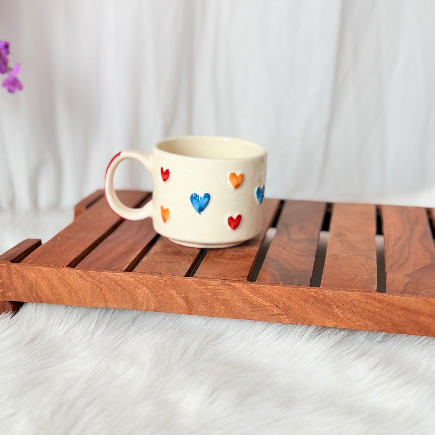 Rainbow Hearts Handcrafted Ceramic Mug