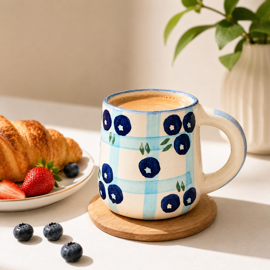 Blueberry Checkered Ceramic Coffee Mug