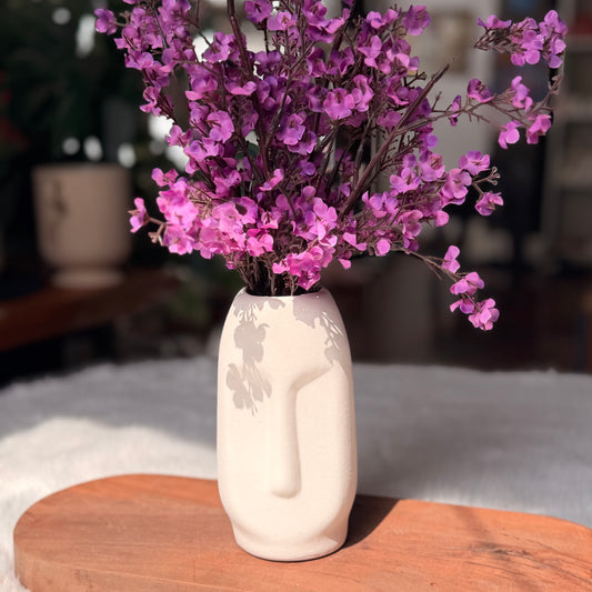Abstract Face Ceramic Vase (white)