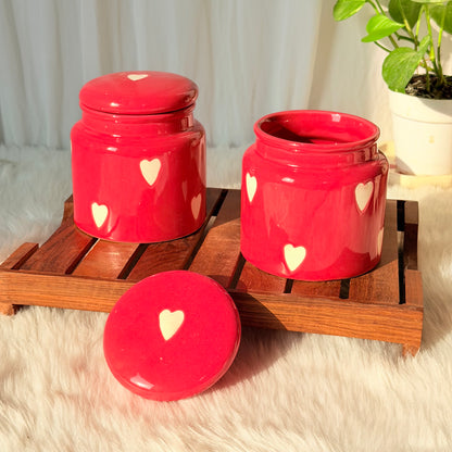 Scarlet Heart Ceramic Storage Jar