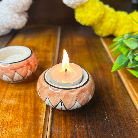 Brown Round T-lights Holder ( set of 2 )