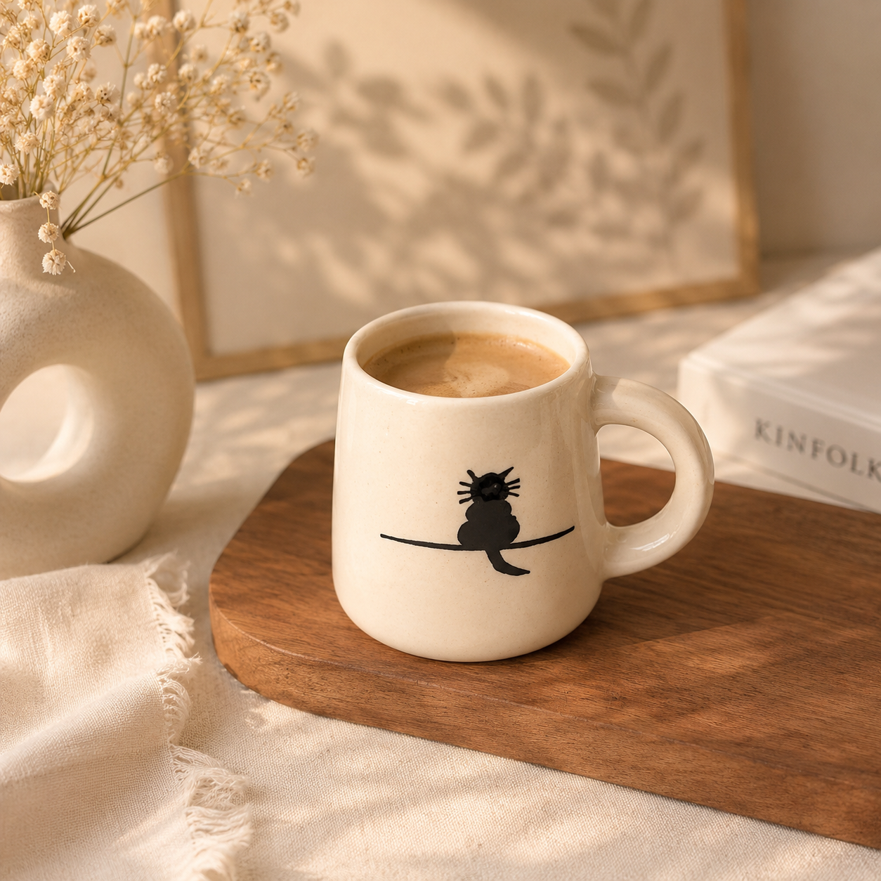 Black Cat Ceramic Mug – Minimalist Cat Coffee Mug (300 ml)