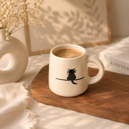 Black Cat Ceramic Mug – Minimalist Cat Coffee Mug (300 ml)