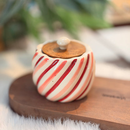 Candy Stripe Ceramic Snack Jar with Wooden Lid