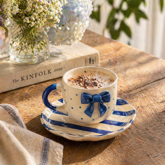 Midnight Bow Ceramic Cup & Saucer Set