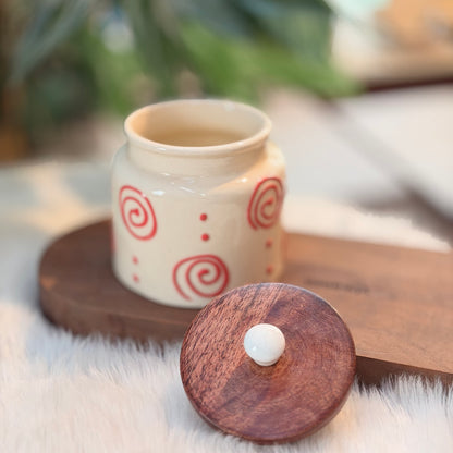 Candy Swirl lollipop Ceramic Storage Jar with Wooden Lid