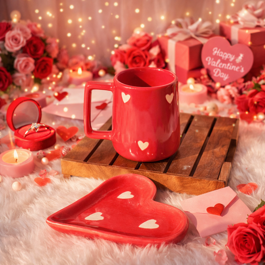 Love Brew Valentine Mug & Heart Tray Set