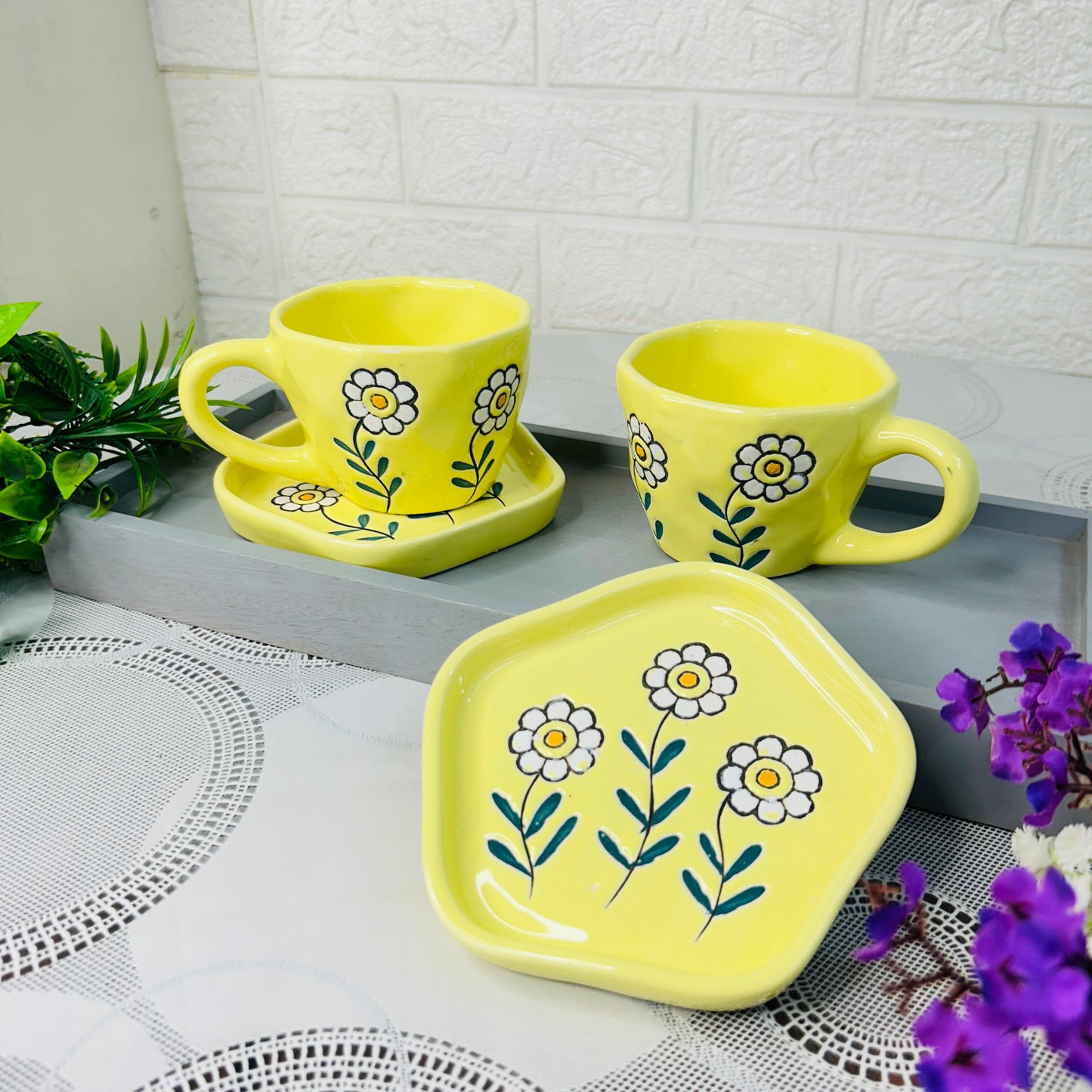 Sunshine Bloom Yellow Floral Cup & Saucer – Elegant Ceramic Tea Set