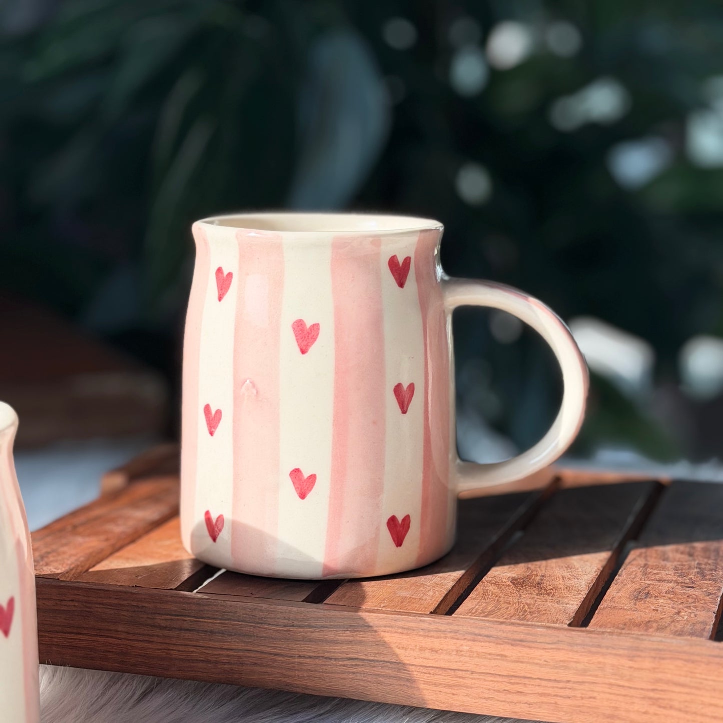 Pastel Striped Heart Ceramic Coffee Mug