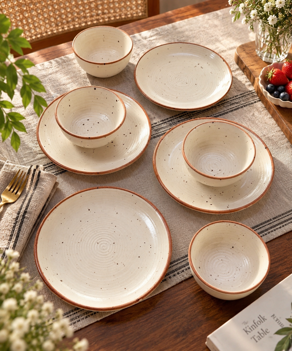 Rustic Speckled Ceramic Quarter Plate & Bowl Set of 4pc