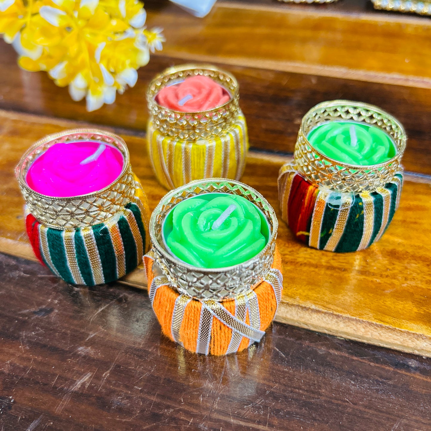 Drum Rangoli Tea Light Candle Holders (set of 4)